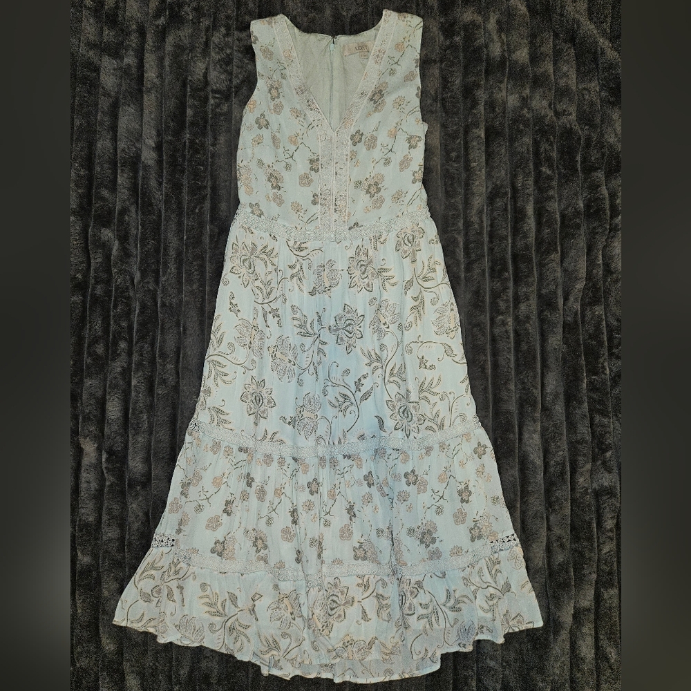LOFT Floral Maxi Dress in Light Blue and Gray